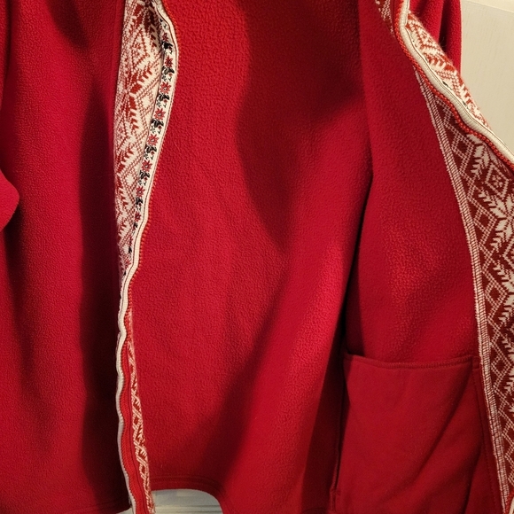 L.L. Bean Red Nordic Fair Isle Full Zip Fleece Jacket - Picture 8 of 11
